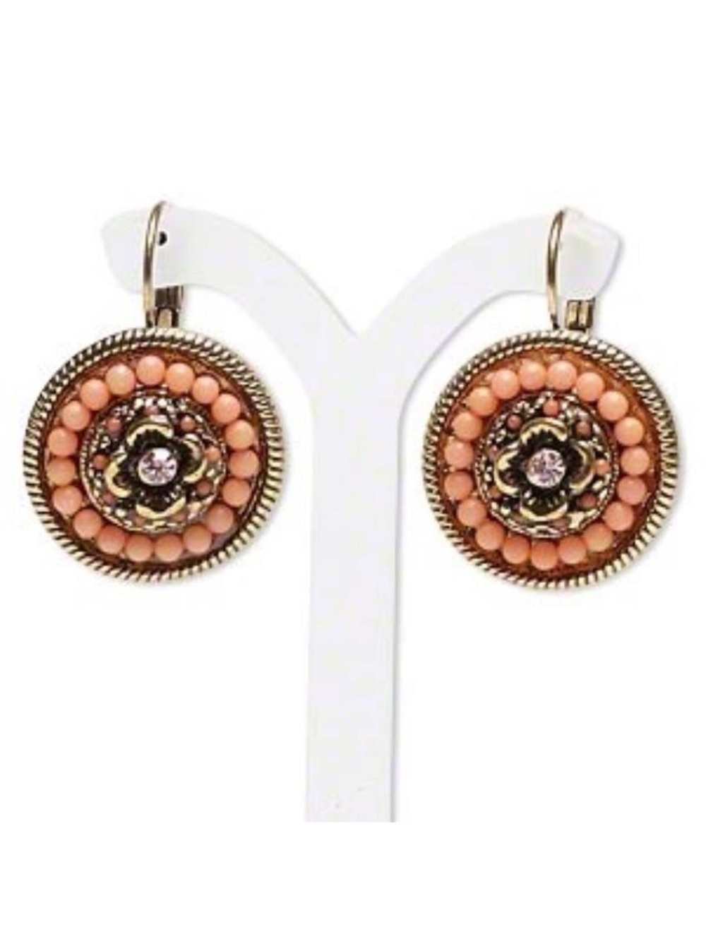 Vintage Y2K 90s Bronze Peach Pink Baubles Leverback Crystal Earrings